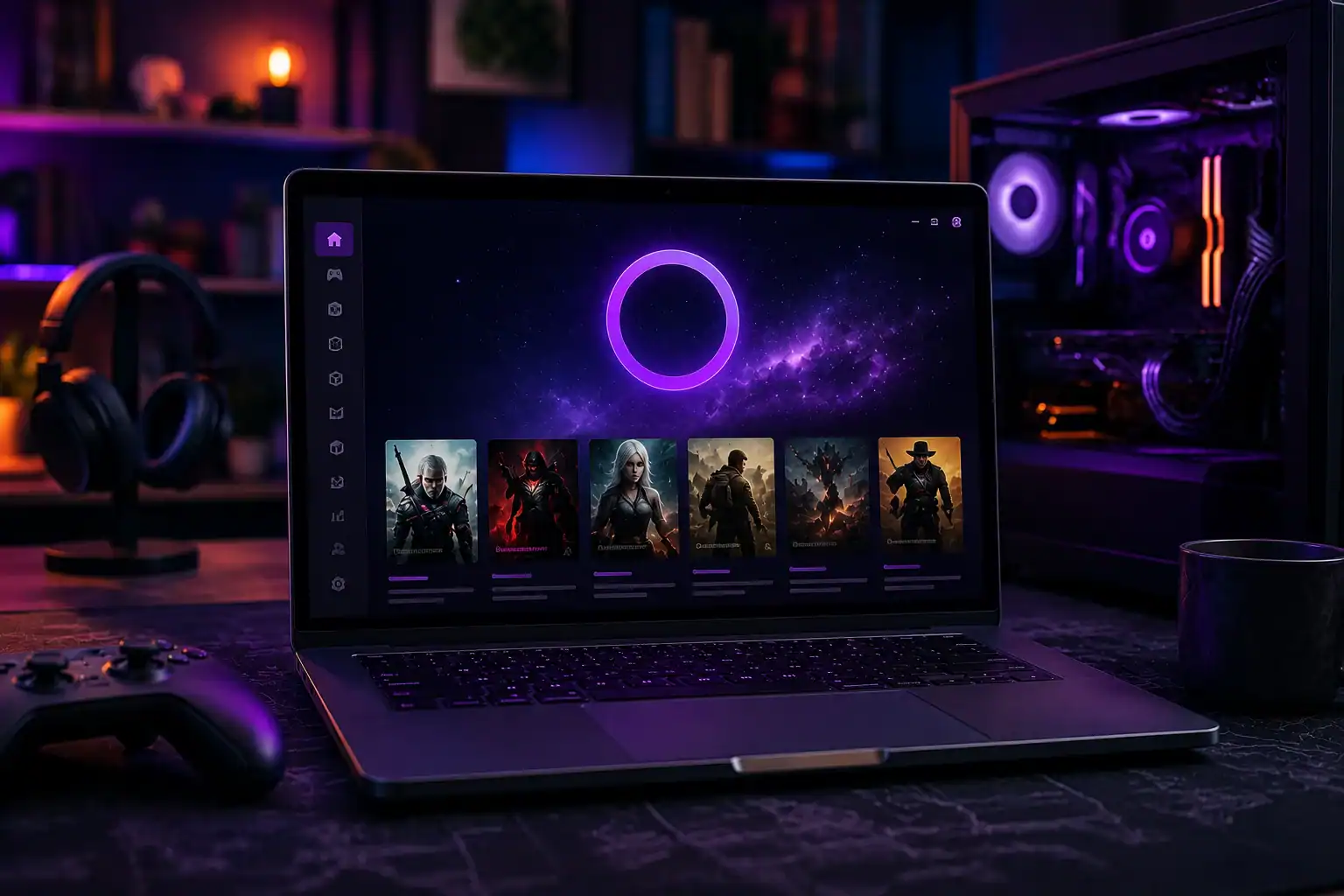 GOG Galaxy funcionando de forma nativa en Linux sobre un escritorio Ubuntu con una interfaz moderna de videojuegos.